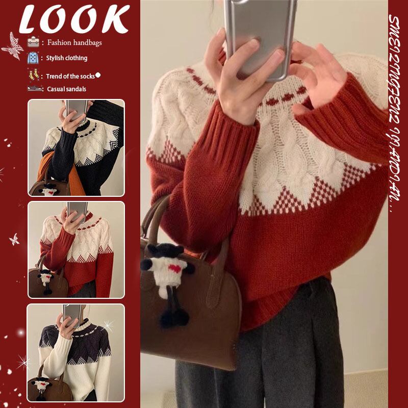 【新作】【送料無料】 高級で非常に見栄えの良い、秋、冬、新年、クリスマスの女性のための今年人気の美しい赤いセーター、セータートップス 0327898965254