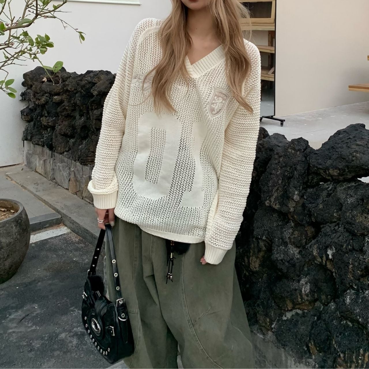 ナンバリングメッシュニットセーター 2col R00848