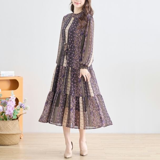 ティアードワンピース エスニック シフォン N82-164 TRUBE L LL フリー 大人可愛い ミセス fmsd キレイメ 普段着 おしゃれ着 デイリーファッション 大人スタイル 婦人服 可愛い服 30代 40代 50代 60代 洋服 レディース