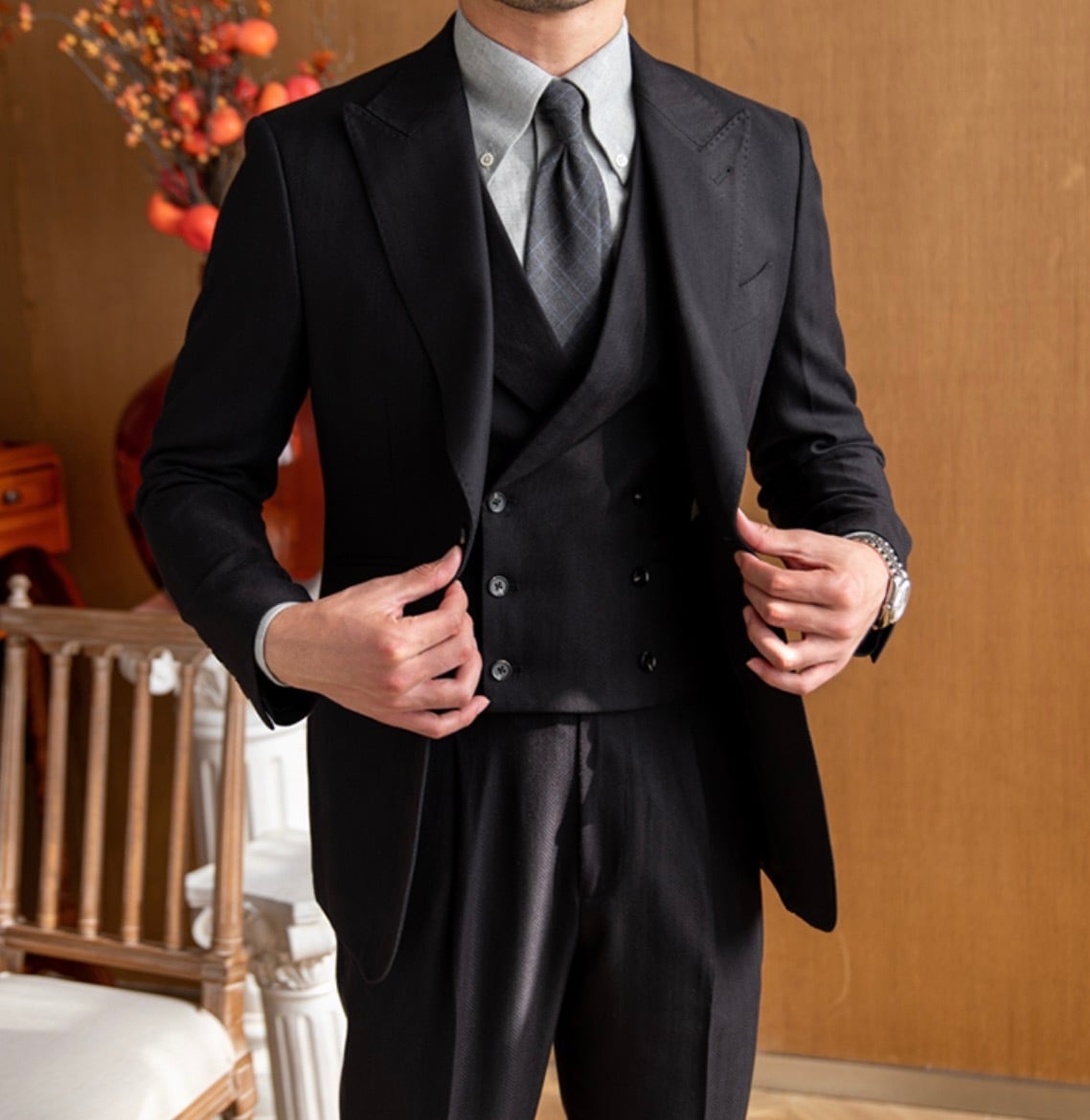 高級ベルトレスデザイン＞ヘリンボーンイタリアンデザインシングル3P