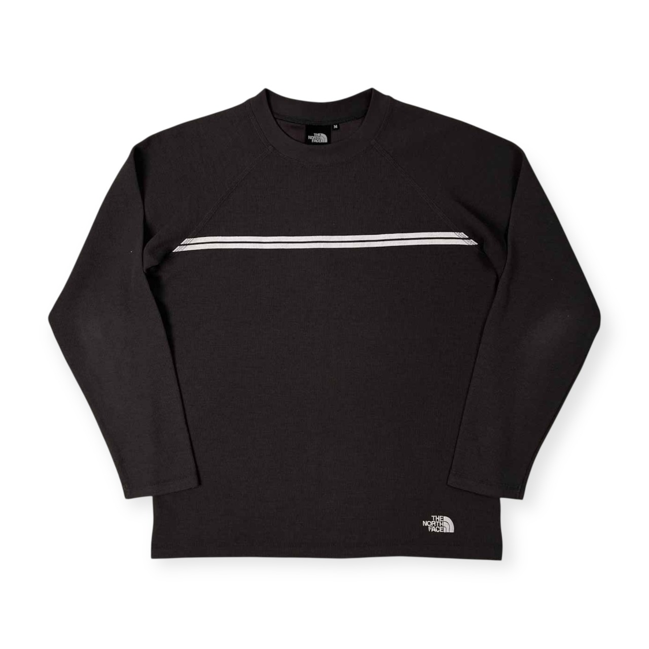 THE NORTH FACE ノースフェイス ロゴ刺繍 ライン入り 長袖 トレーナー シャツ サイズ M /メンズ/チャコールグレー系