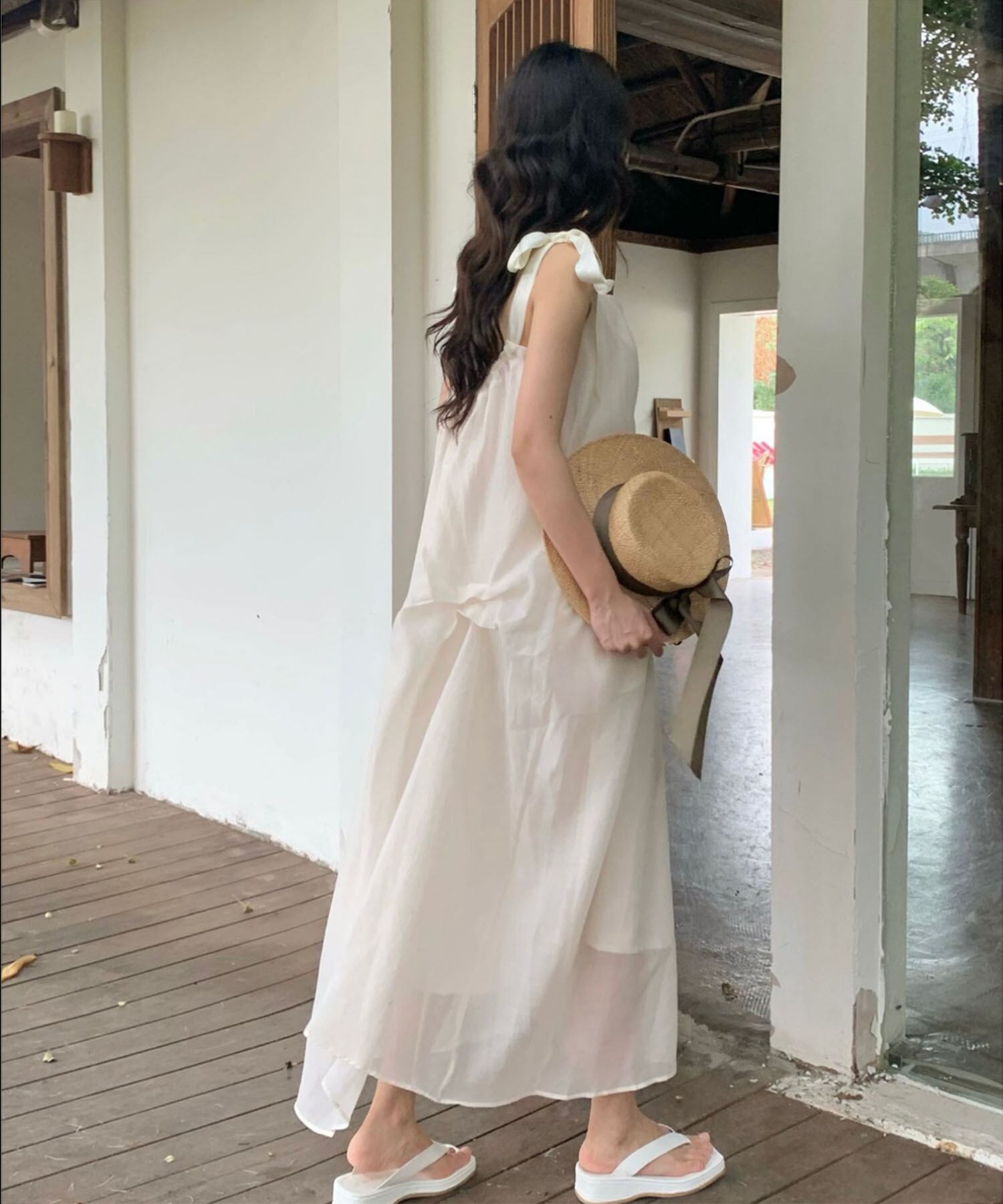 ショルダーリボンシアーロングワンピース　N08-22-0025 | me+em select powered by BASE