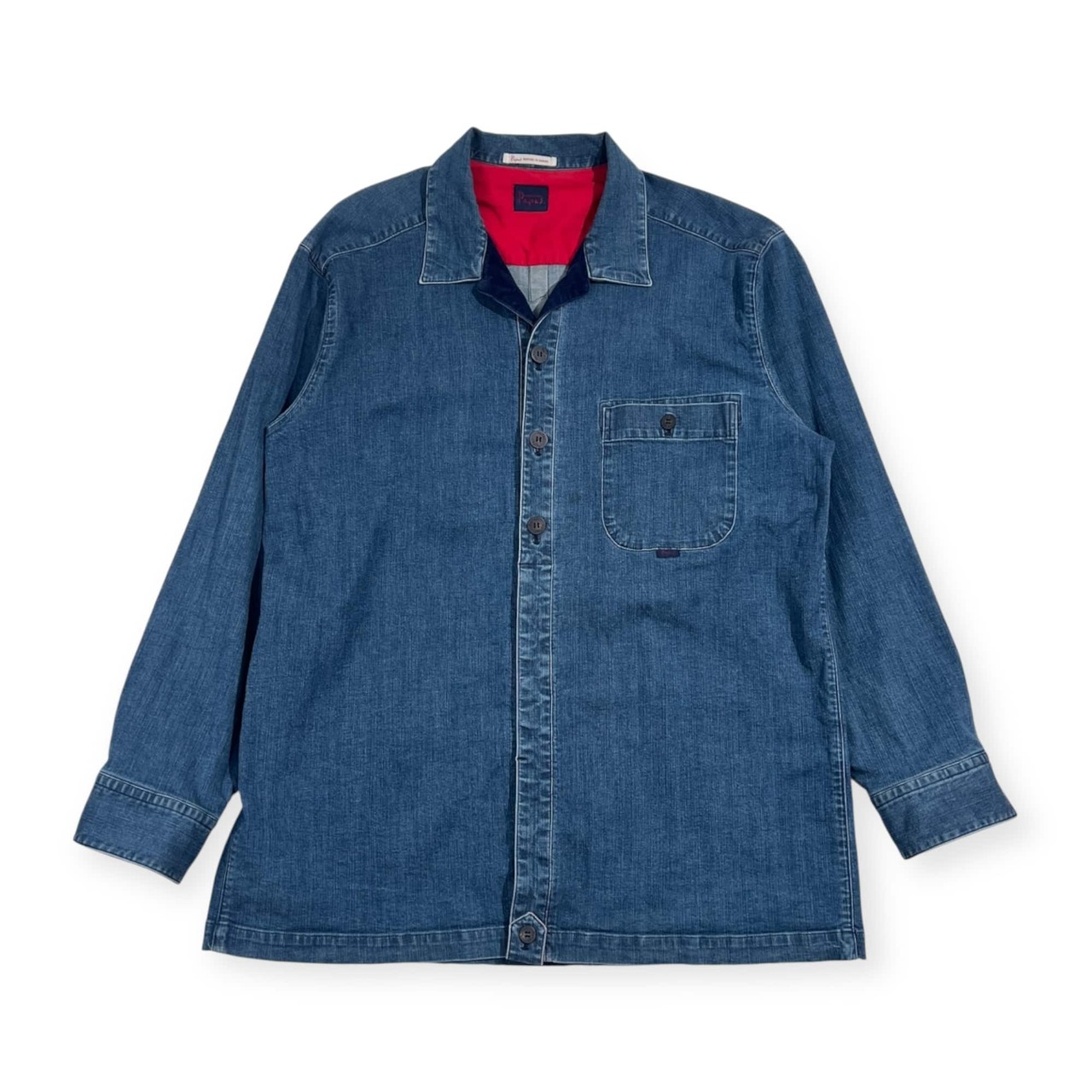 Papas パパス 切替 コーデュロイ シャンブレー デニムシャツ ジャケット L/インディゴ メンズ