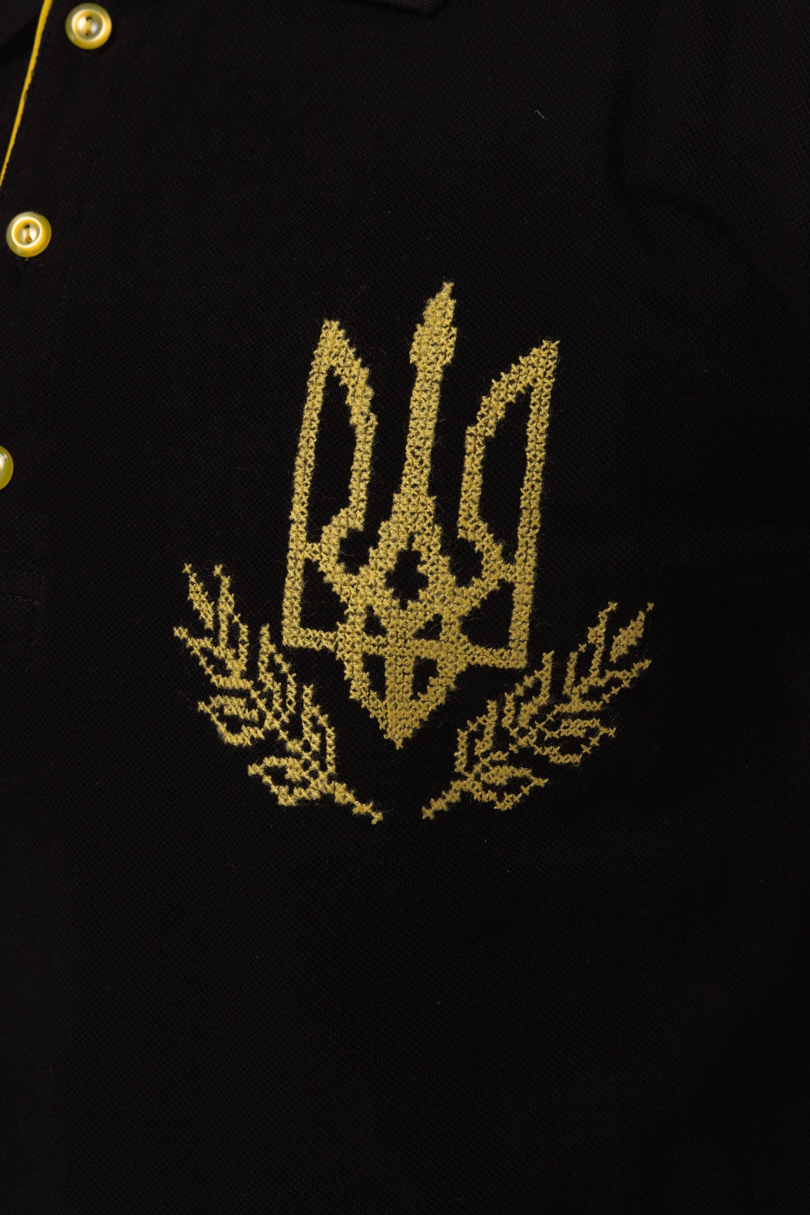 ウクライナ刺繍/国章ポロシャツ 半袖 クロスステッチ手刺繍 M-Lサイズ