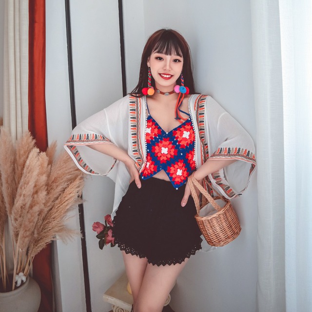 ボヘミアンスタンダードカラーエスニックスタイル レトロ 延命家ファッション73915640141