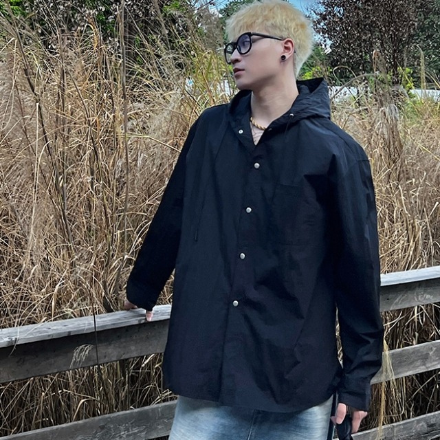 予約販売】シャツ 長袖 シンプル 無地 フード付き ベーシック 
