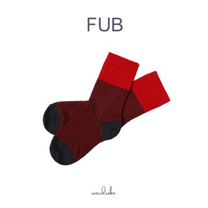 即納【FUB】最後1点 Color brock socks / cranberry / ウールソックス / 靴下 / ファブ