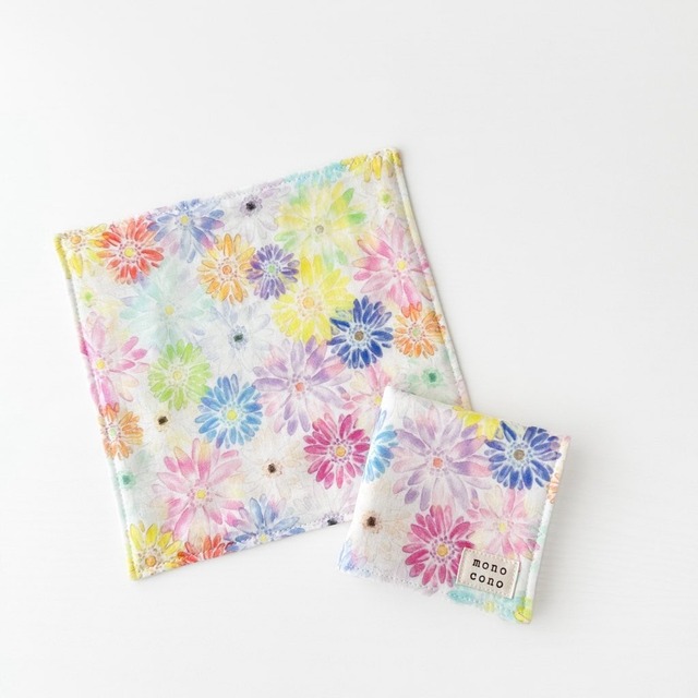 『 希望の花 』名入れ・ループ可  国産ガーゼ+オーガニックコットン  6重ガーゼハンカチ