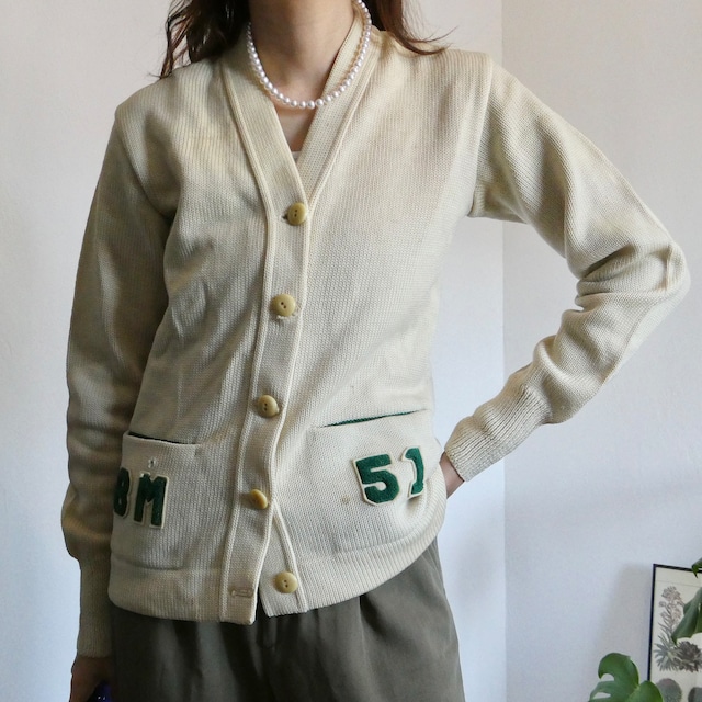 50-60s lettered cardigan cream