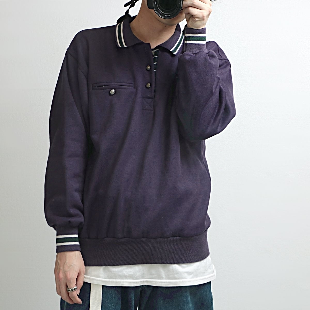 90s Christian Dior MONSIEUR クリチャンディオール リブライン 襟付き スウェット トレーナー 古着 used