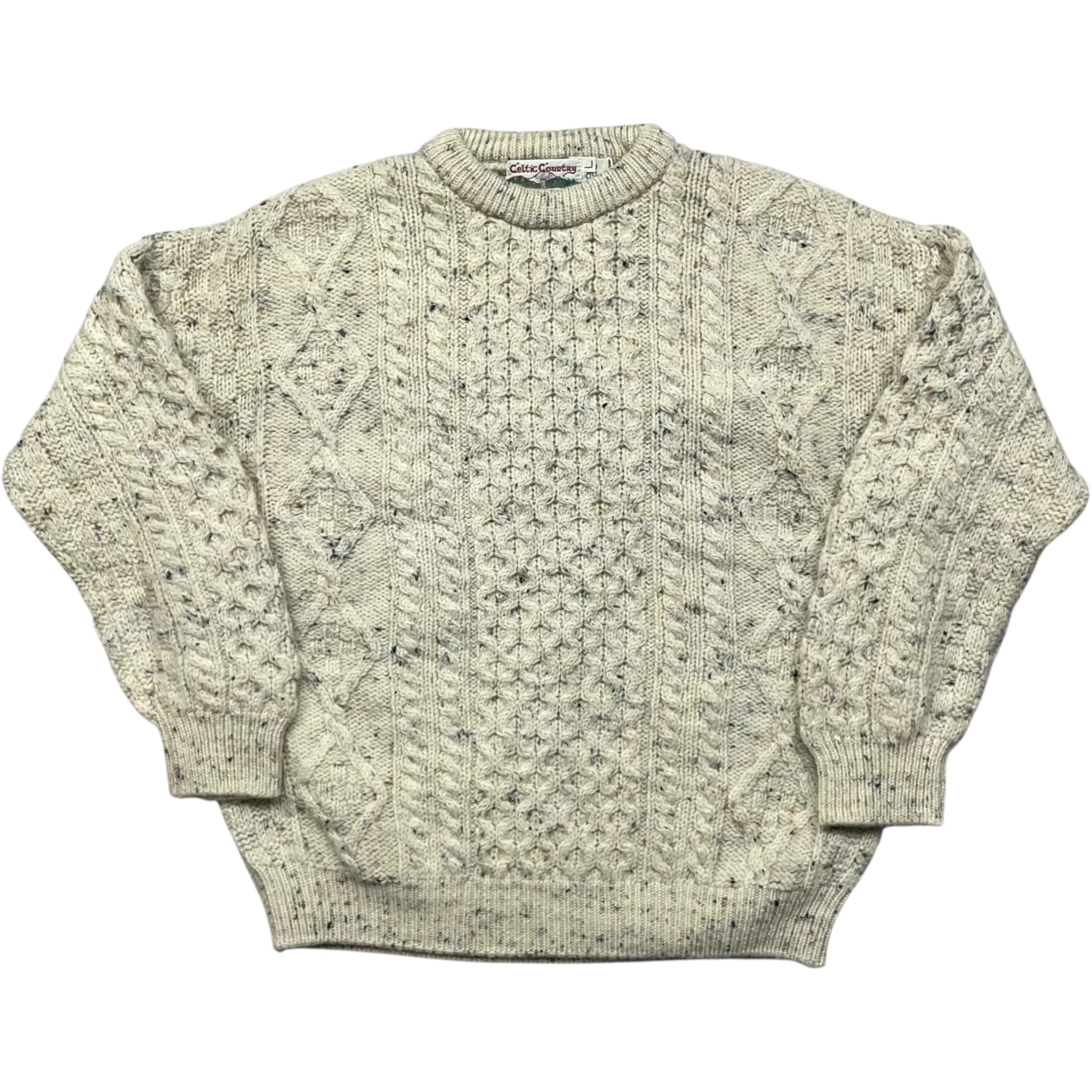 《L》 Celtic County ウールニット 3Dニット ウール100% ホワイト 90年代 vintage no.9570