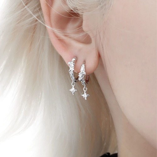 Double star charm open hoop earrings ? 2-pair set C1193