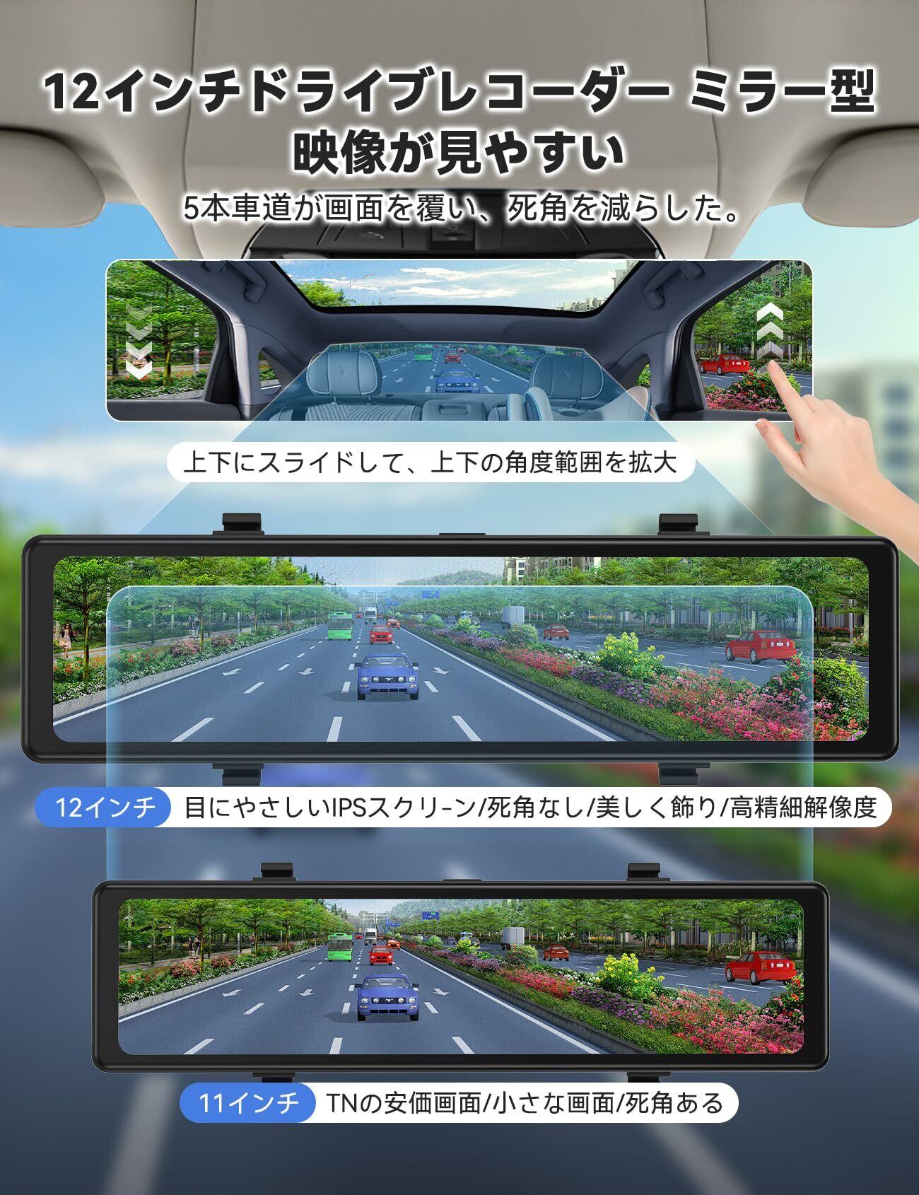 ドライブレコーダー ミラー型【4K 12インチ CarPlayとAndroidAuto対応