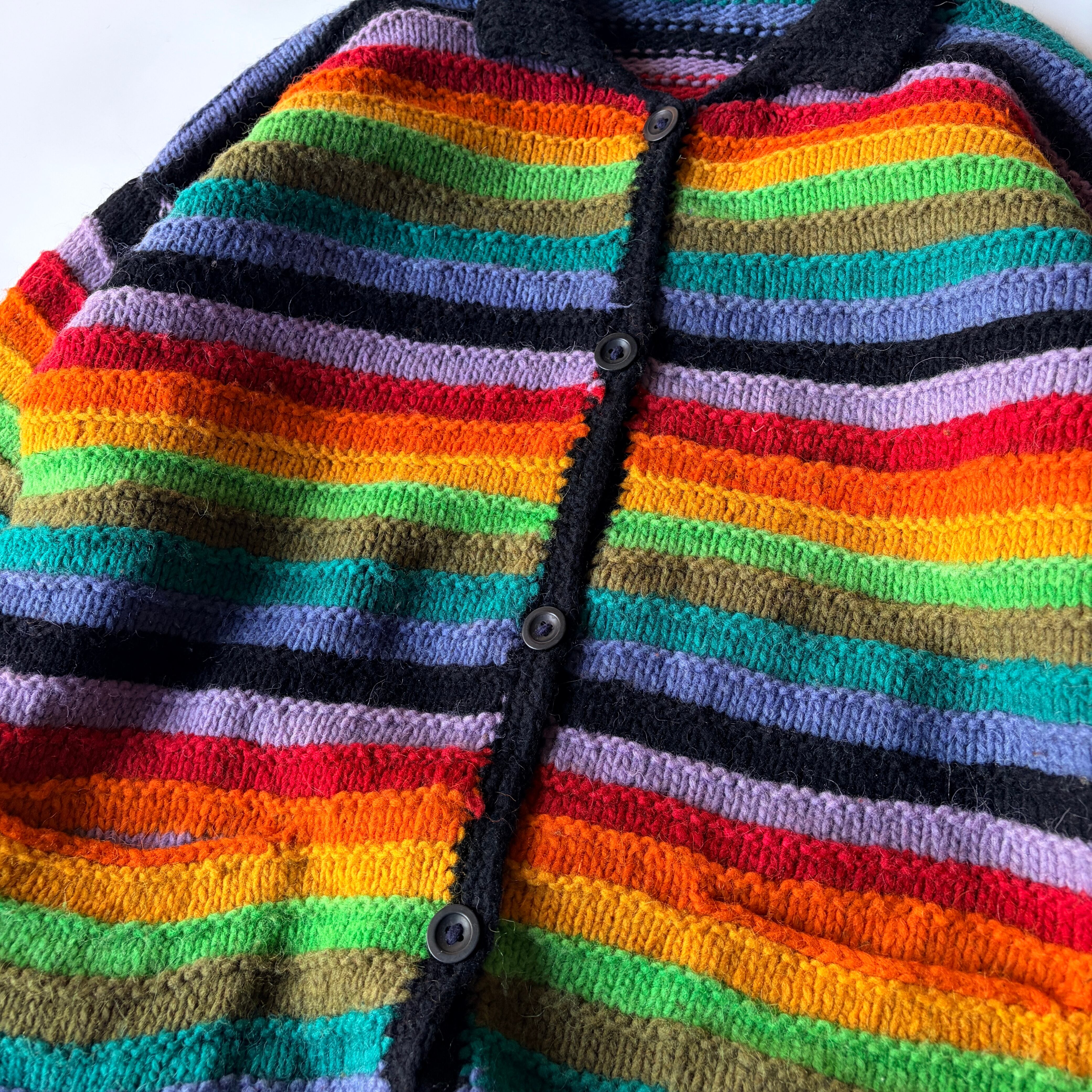 【超希少】70's エクアドルハンドニット　フラワー　レインボー Rainbow” Ecuador hand Knit / エクアドルニット / レインボー◎ / JKT
