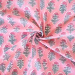 ブロックプリント生地【50cm単位】インド綿 小花柄 ピンク×カーキ #10110-PK1