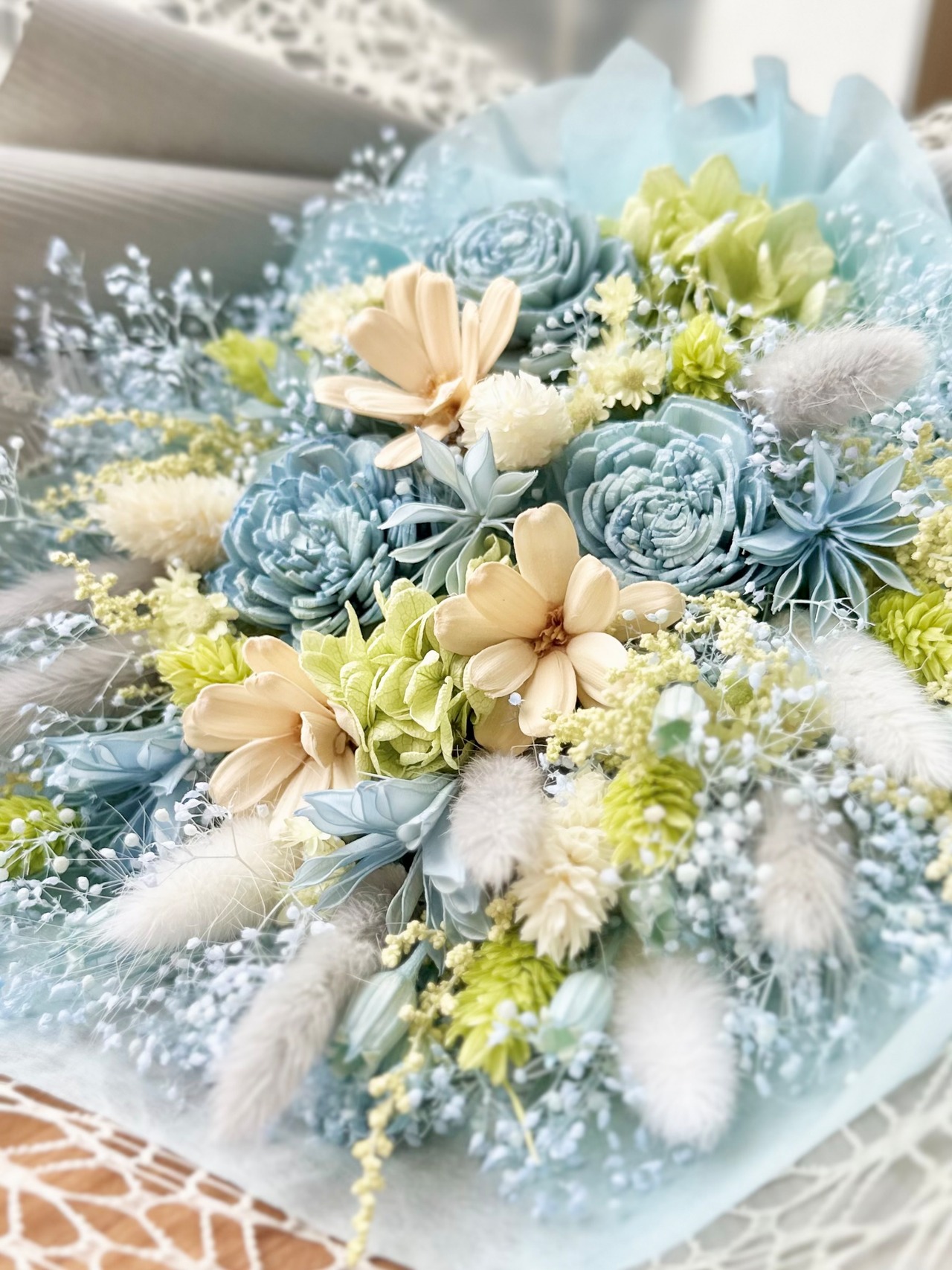 17.ドライフラワー花束(いろどり/水色・黄緑色・グレー色) □Мサイズ 【数量限定商品】 画像8