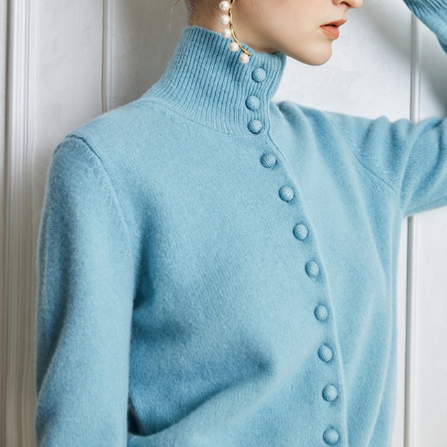 【2color】フロントボタンタートルネックウールニットカーディガン　Z00596