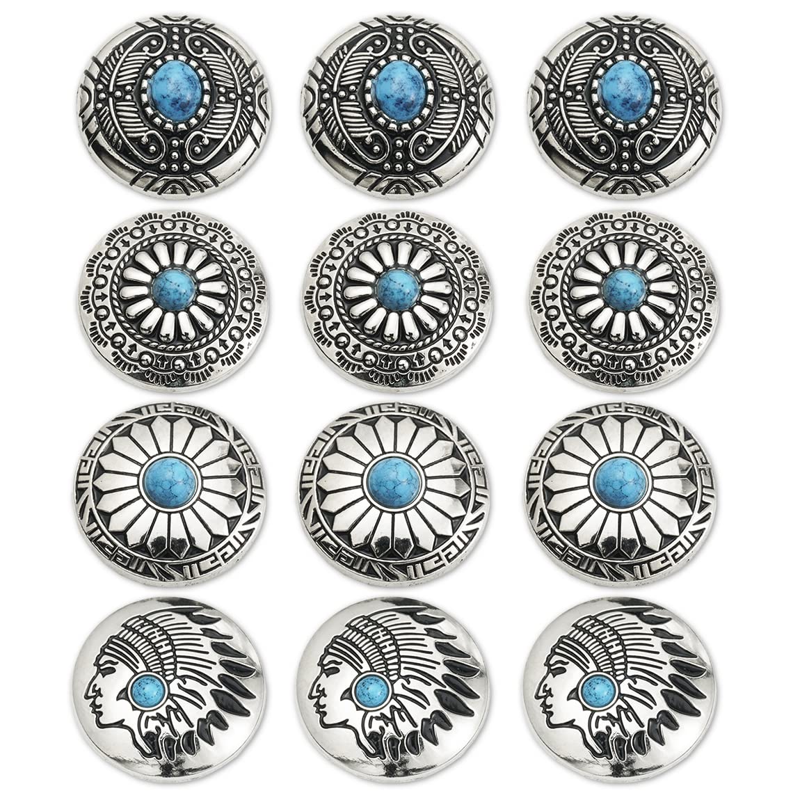 【特価処分】コンチョ ボタン ターコイズ 12個セット 30mm ネジ 付き シルバー レザー クラフト 財布 バッグ