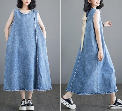 大きいサイズ レディース デニム　ワンピース　春夏 秋 新品 半袖　リボン