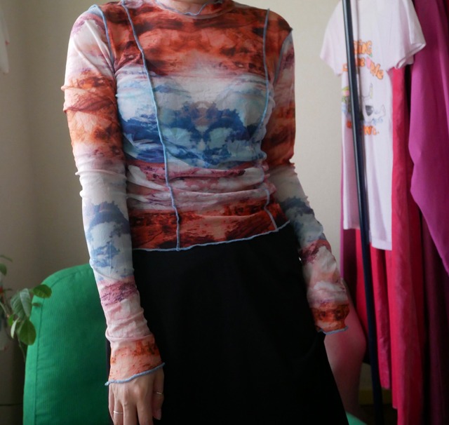 00s Vintage  Graphic Sheer Top
