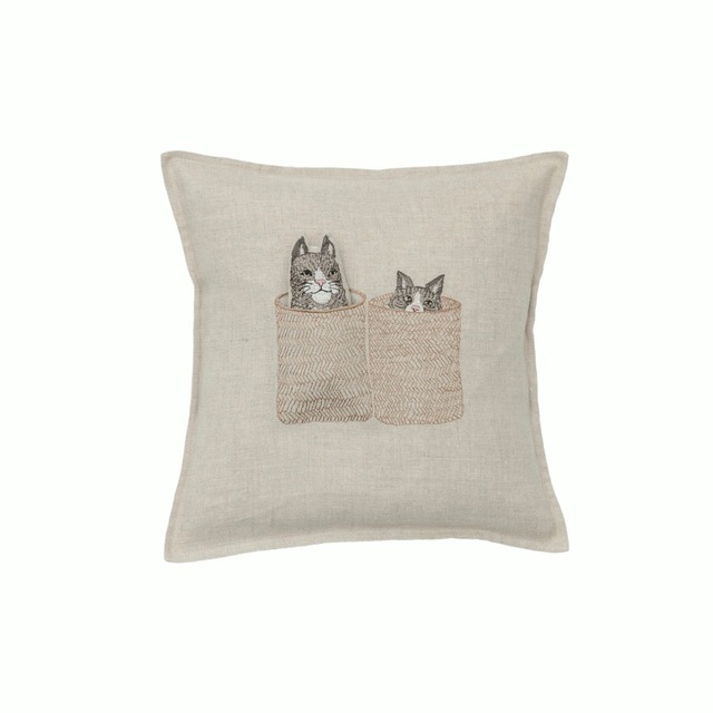 CORAL&TUSK [Basket Cats Pocket Pillow] 猫とカゴモチーフ ドール＆ポケット付きクッション カバー30x30cm(コーラル・アンド・タスク)