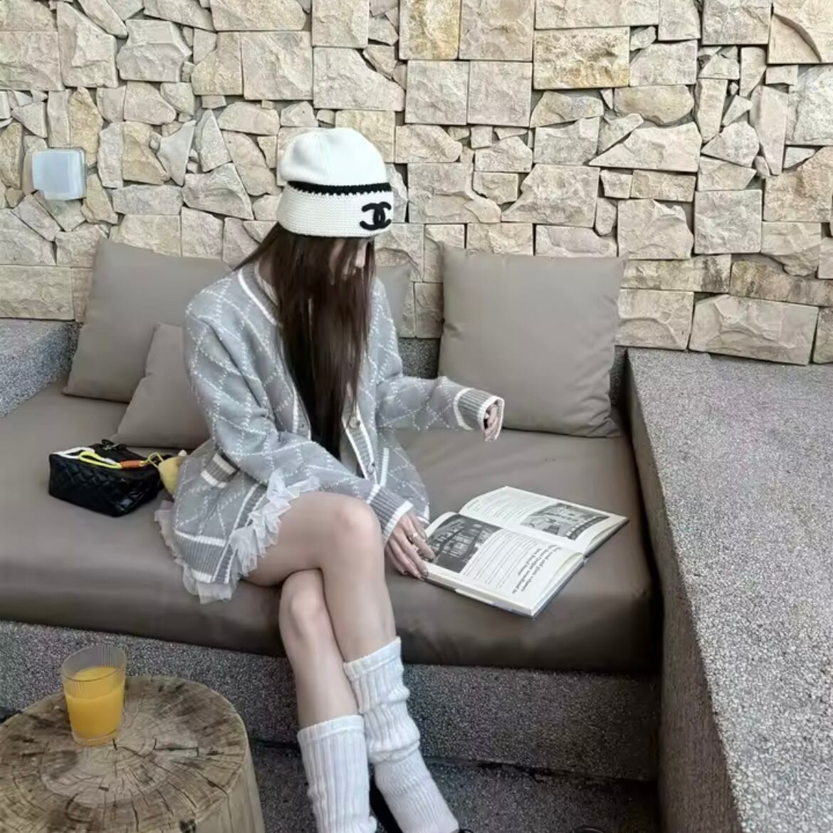 diamond rough knit cardigan