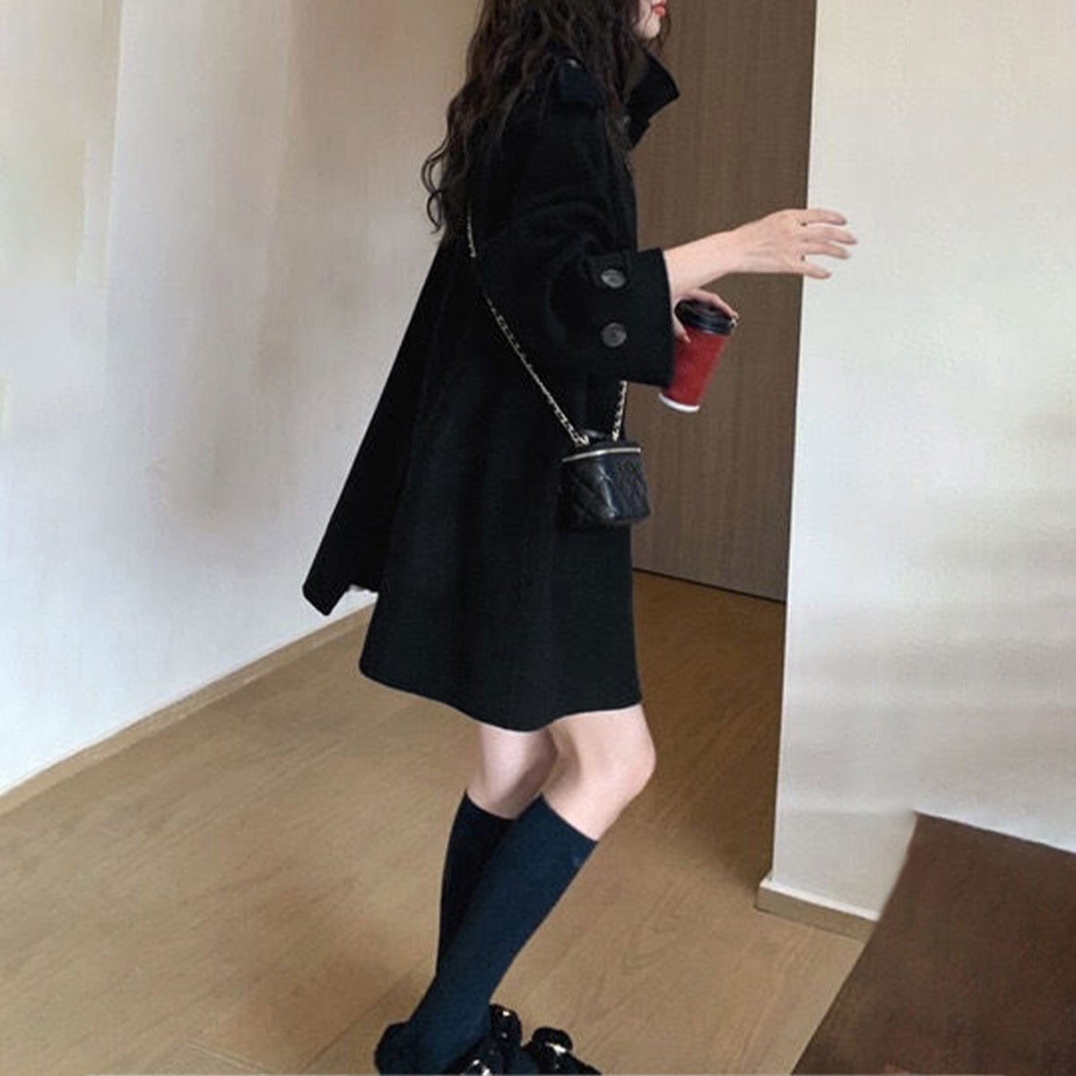 トレンチコート アウター ダブルブレスト レディース 春秋 韓国 ミドル コート 通勤 ビジネス OL オフィス カジュアル きれいめ 大人 おしゃれ スタンドカラー Aライン 体型カバー 大人可愛い 大人女子