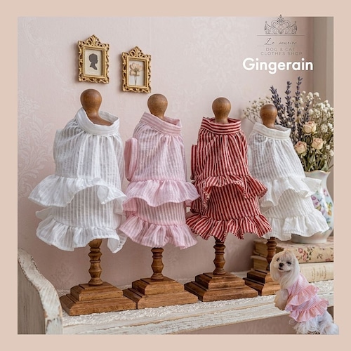 予約【№B07694】ストライプ柄　スタンドカラー　フレンチフリルワンピ（4カラー）