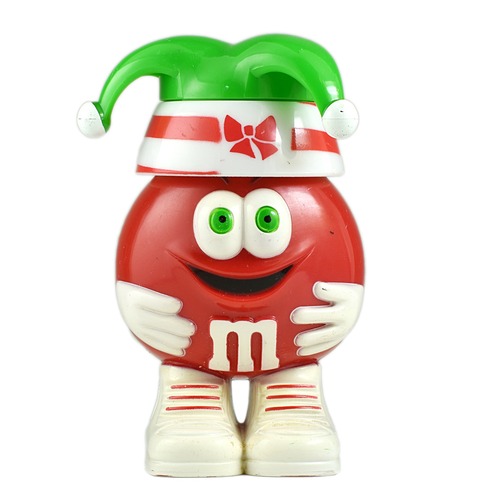 M&M's ミニディスペンサー フィギュア レッド ホリデー・クリスマス 緑ジェスターハット