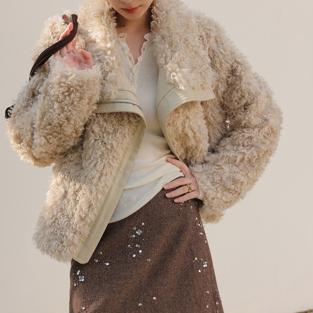 ジップアップ レザー＆ファージャケット　H10548