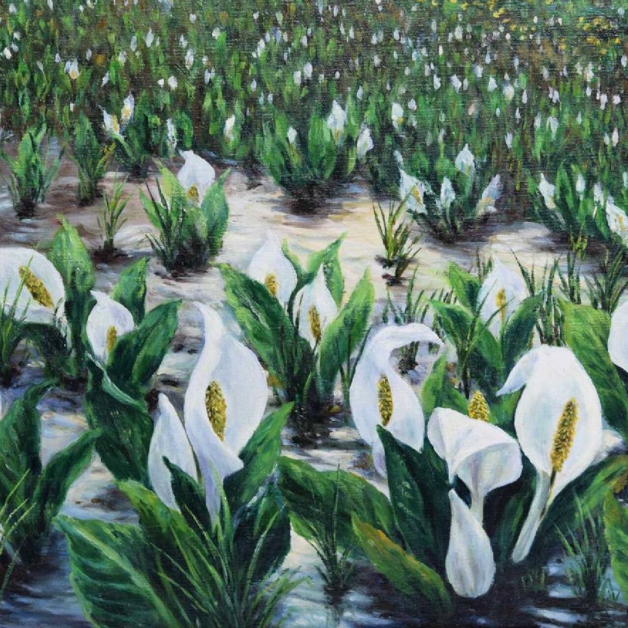 油彩 南波秀好 「水芭蕉 尾瀬」1983年作品 無所属 個展主義 1989年美術