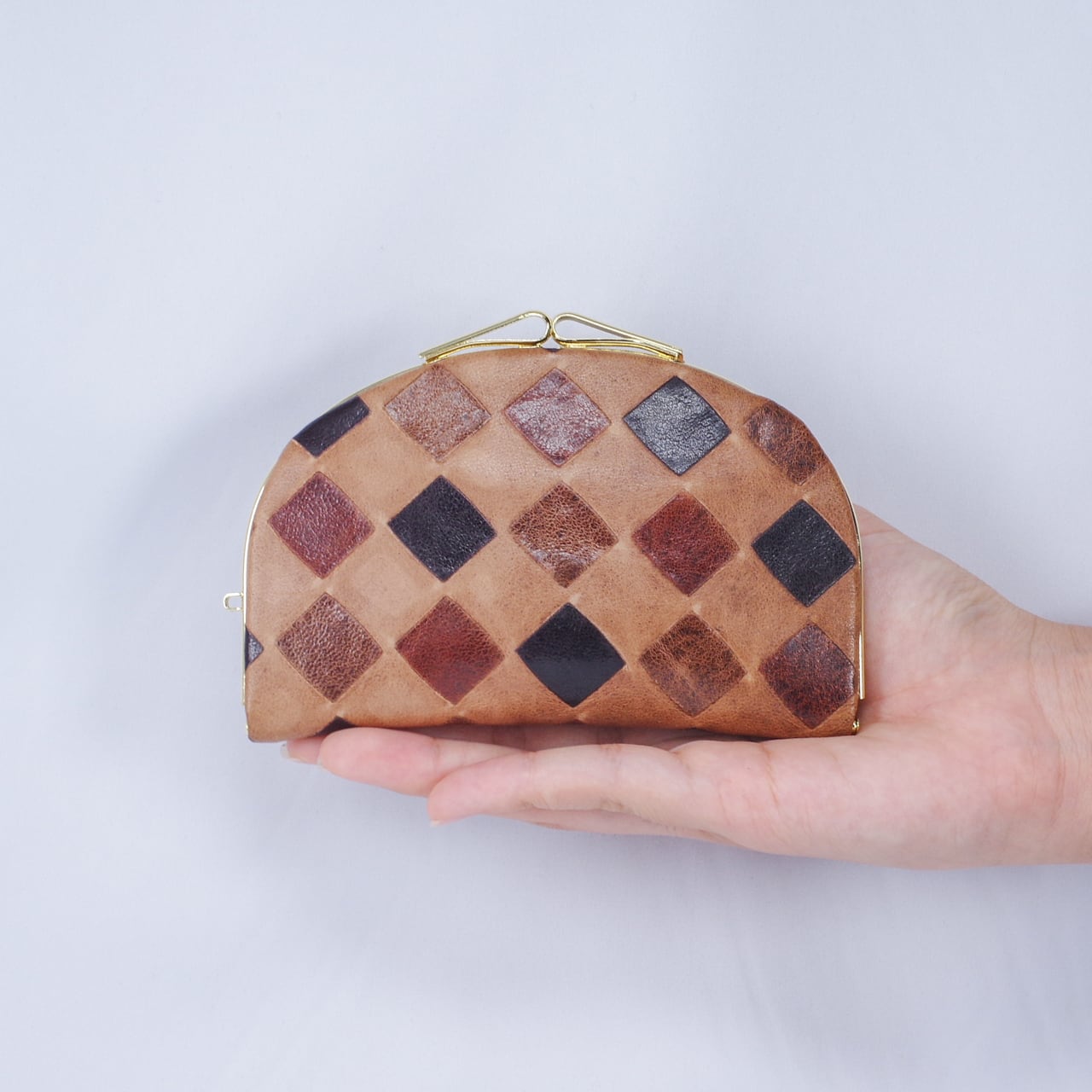 天溝ふくりん　がま口　市松型押し