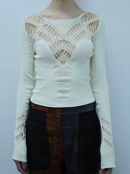 【24SS】MUKASA ムカサ/ hole Lace knit pullover