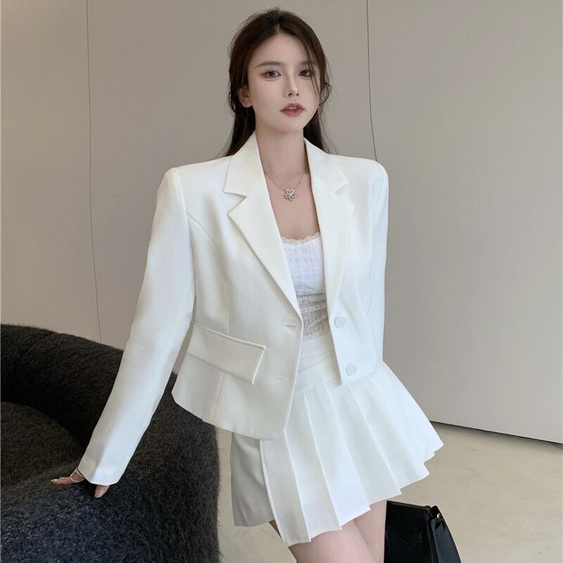 オータム長袖スリーブジャケット ウェストスカート プリーツツーピース セット ロング 秋物 YY-ファッション66074406651