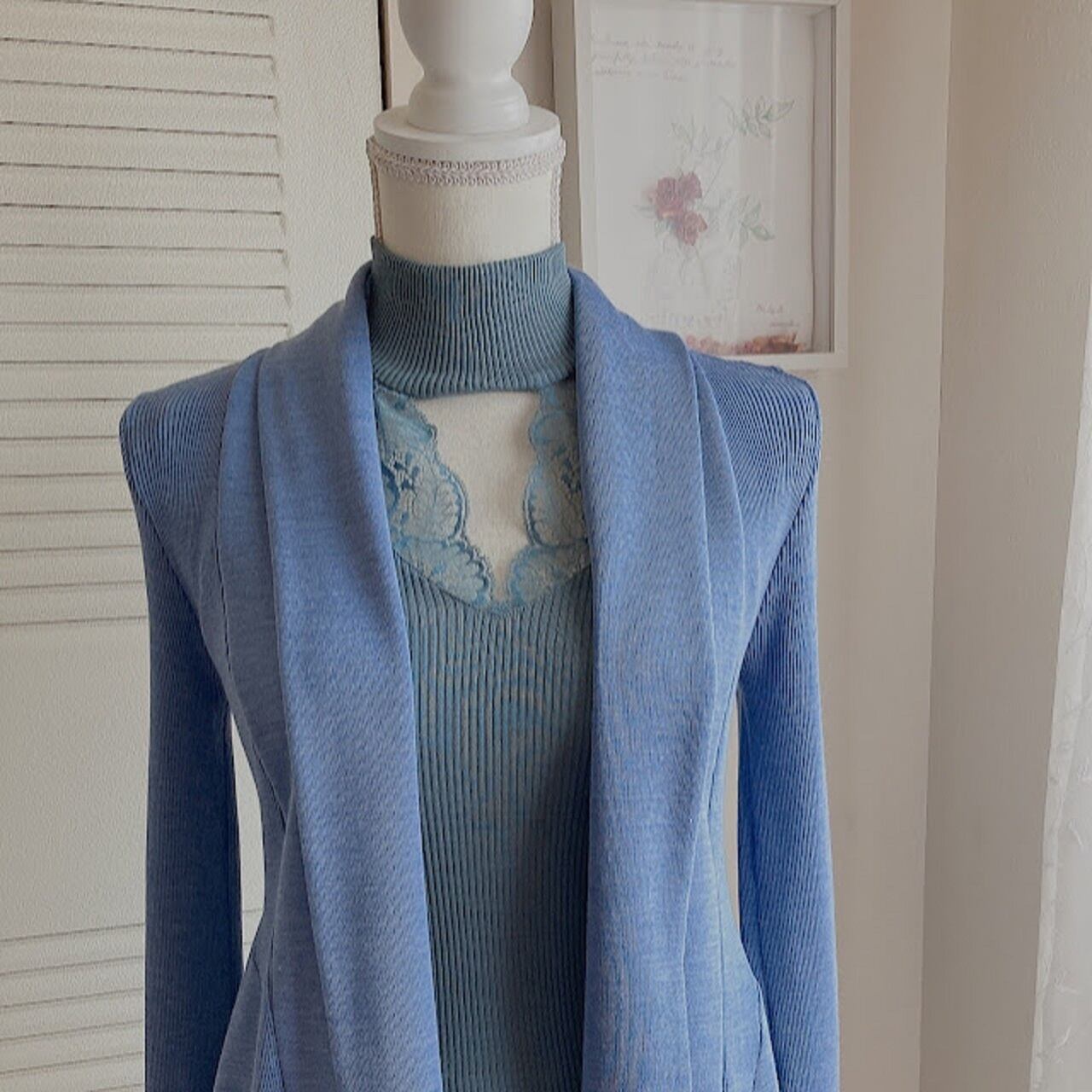 Oscalitoオスカリート リバーレースハイネックトップス ウールシルク サイズ4(L~2L)(11~13号)7611