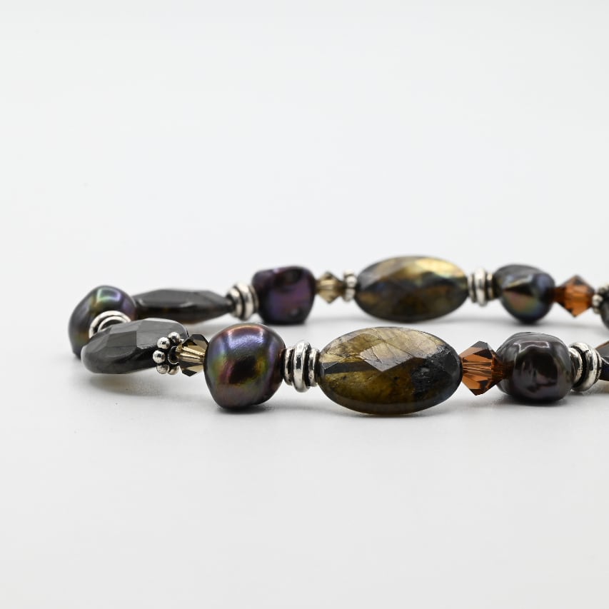 Labradorite / Black Mother Of Pearl Beads Link Bracelet / Denmark