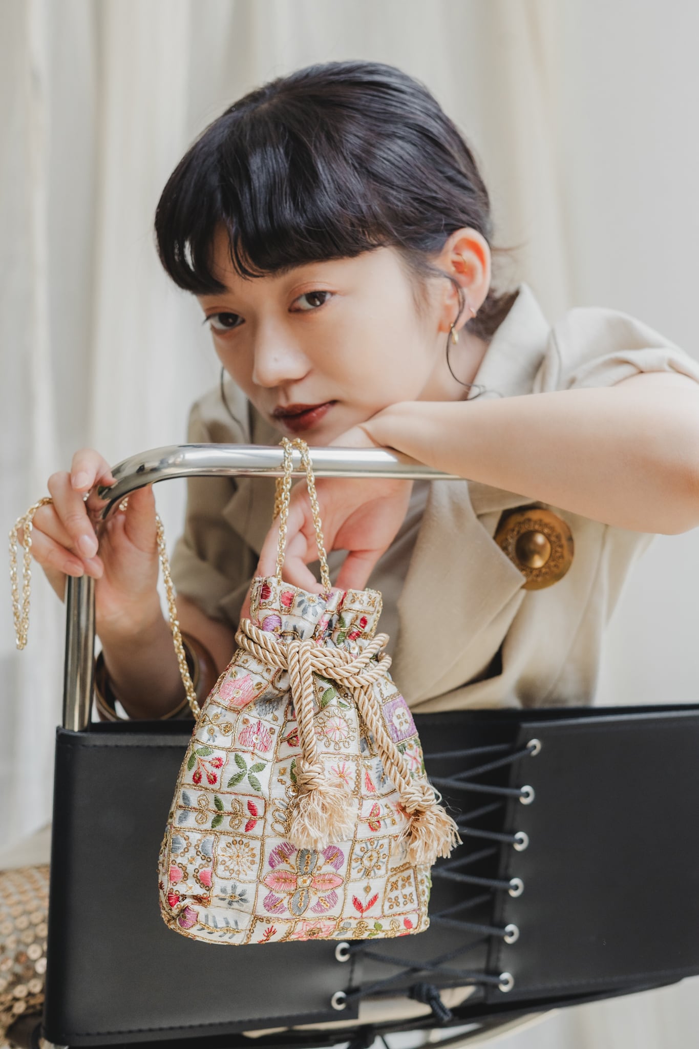 scrunchy♡handmade【ふんわりフラットポーチ594】 フラットファスナーポーチ049 | Sourire adorable.