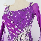 社交ダンス 衣装 スタンダードドレス ワンピース ドレス スタンダード デモ 競技 フロート レース フリル 花柄 パーティ 発表会 紫 forever フォーエバー パープル系 スタイル おしゃれ フォーマル スカート ふんわり パープル ダンス イベント 可愛い 上品 競技用 ドレッシー