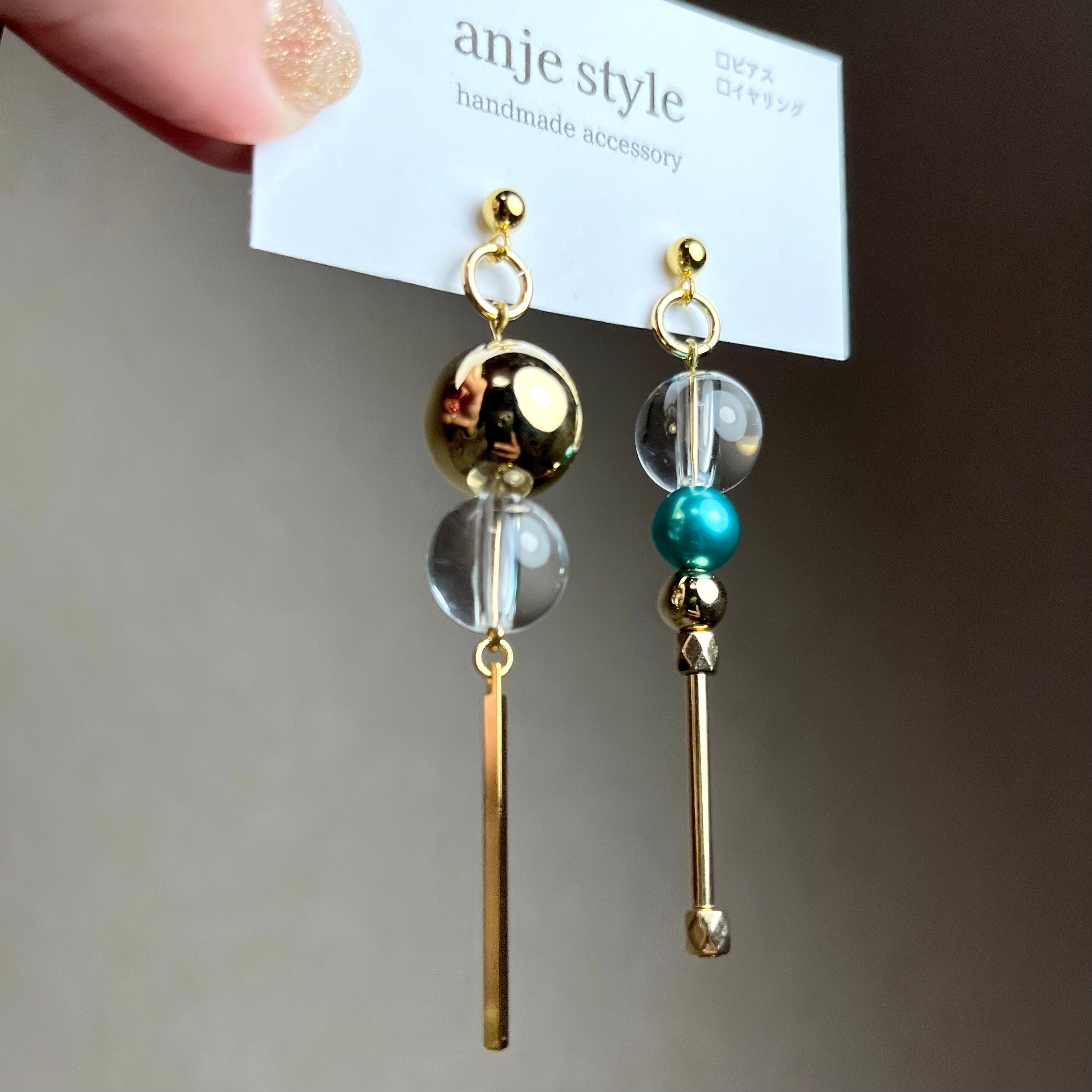 ブルーパール付き × アシメピアス