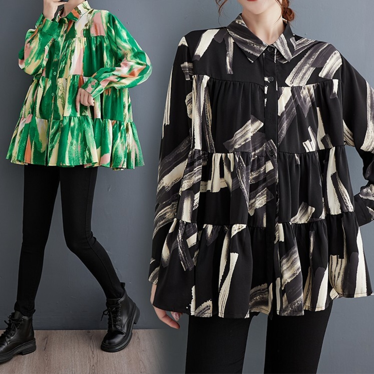 ティアード 台形シルエット シャツ 00072