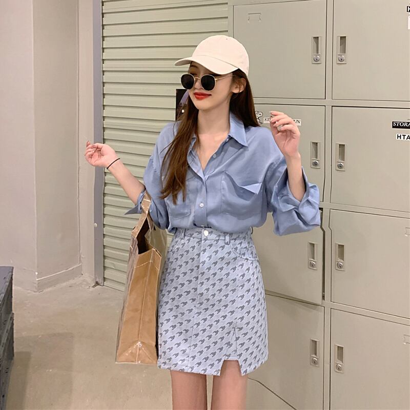 ライトマチュアウィンドユウジエ気質スーツ女性秋バージョン2020ニューシャツ千鳥格子ツーピーススーツ ブラックストロベリース1671626005