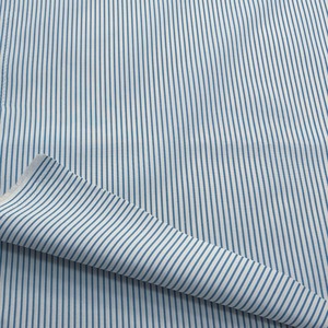 ★TC073◆3m◆綿ポリエステル混先染めストライプ生地◆ホワイト×ライトブルー