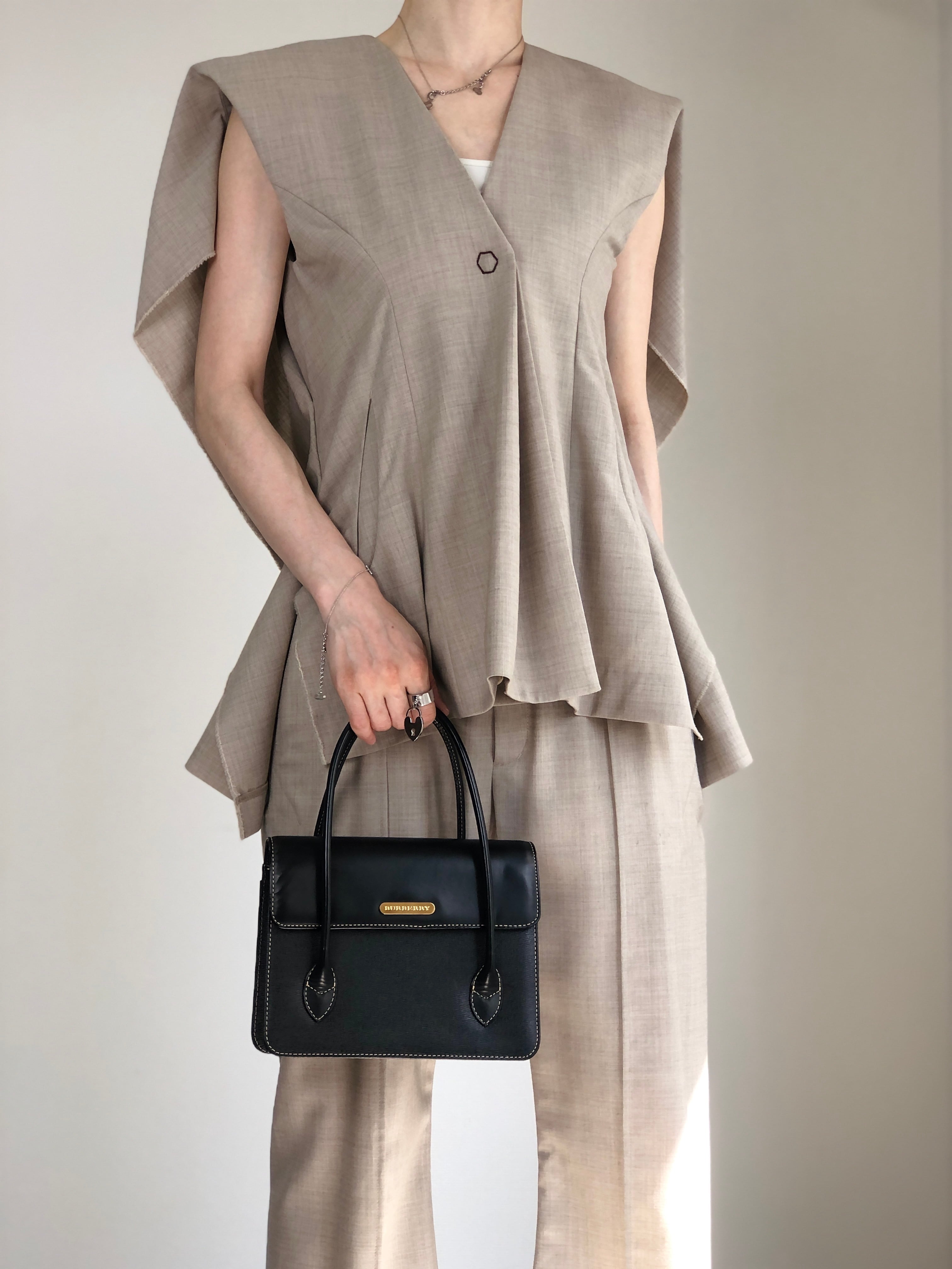 BURBERRY バーバリー ハンドバッグ ブラック ロゴ レザー コンビレザー