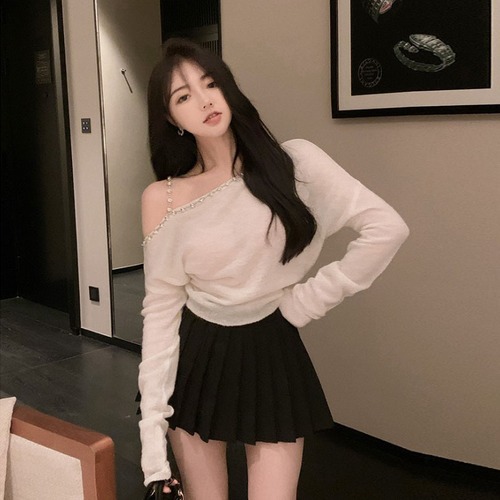 ニットセーター ルーズブラウス トップス オータム 秋物 オフショルダー Xiaofeijia12957704532