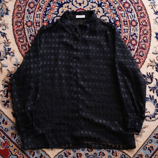 black square pattern l/s mode see-through shirt