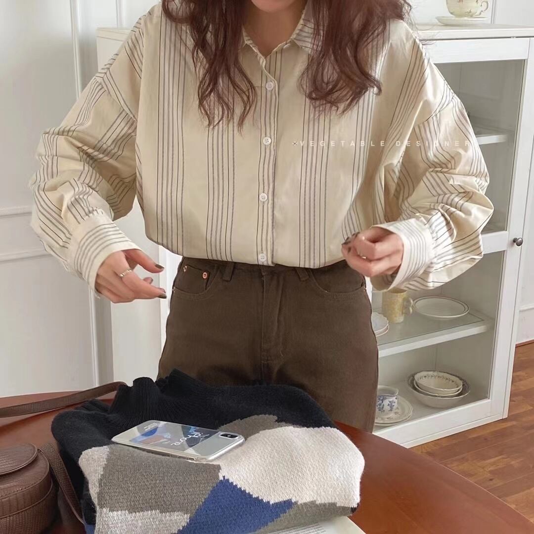 ドロップショルダー ストライプシャツ　AJ2205-1136