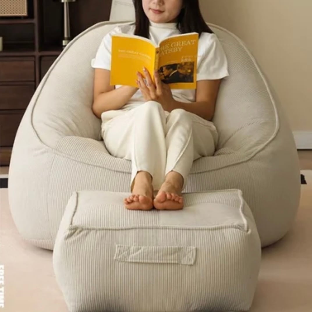 コーデュロイ生地のシングルソファ|オットマン付きも選べる