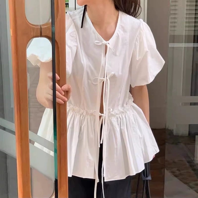 coyseioリボン付きホワイトシャツ 半袖 coyseioリボン付きホワイトシャツ 半袖 COYSEIO ホワイトリボン付き