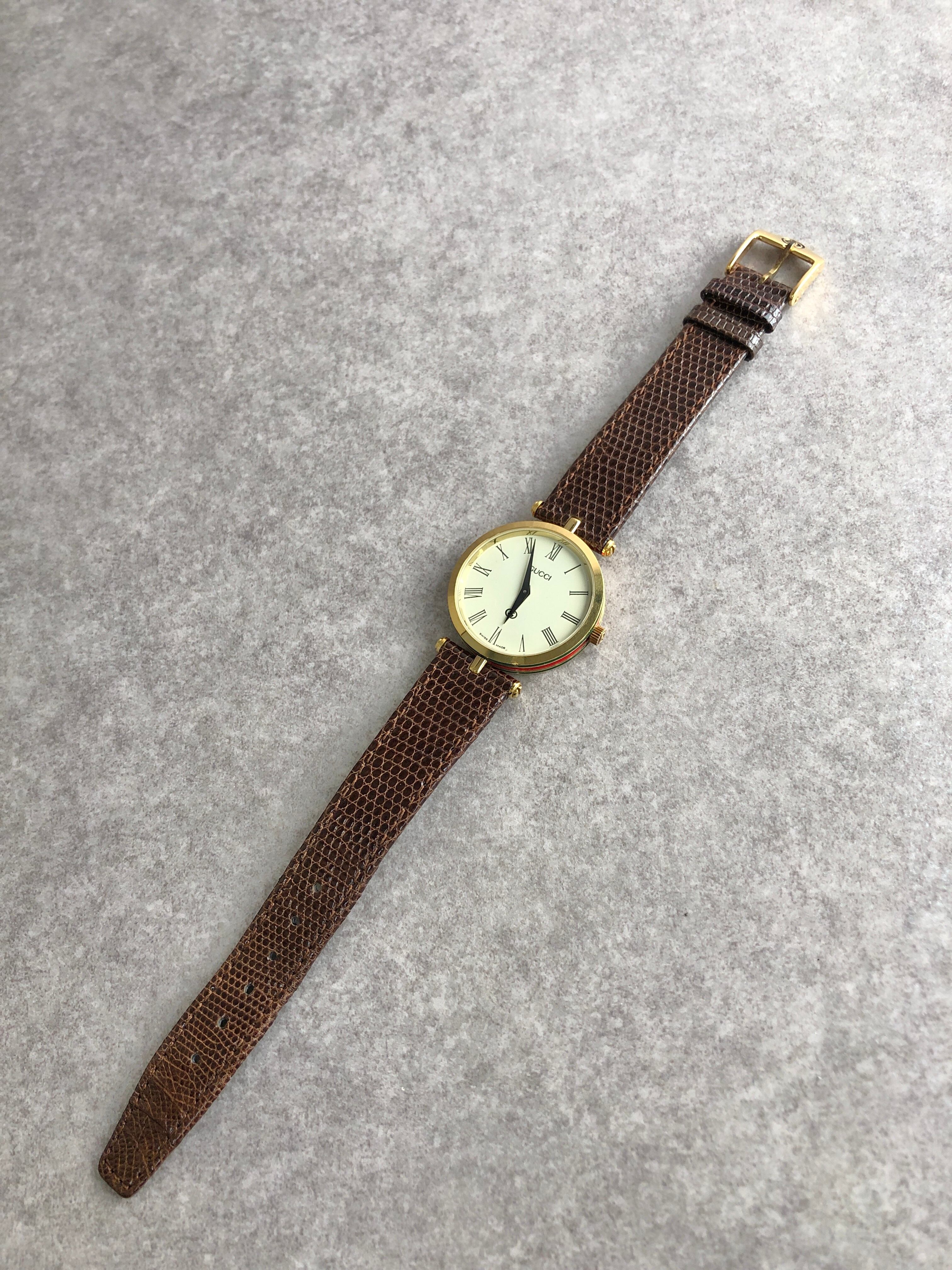 GUCCI グッチ 腕時計 ブラウン ゴールド シェリーライン ラウンド