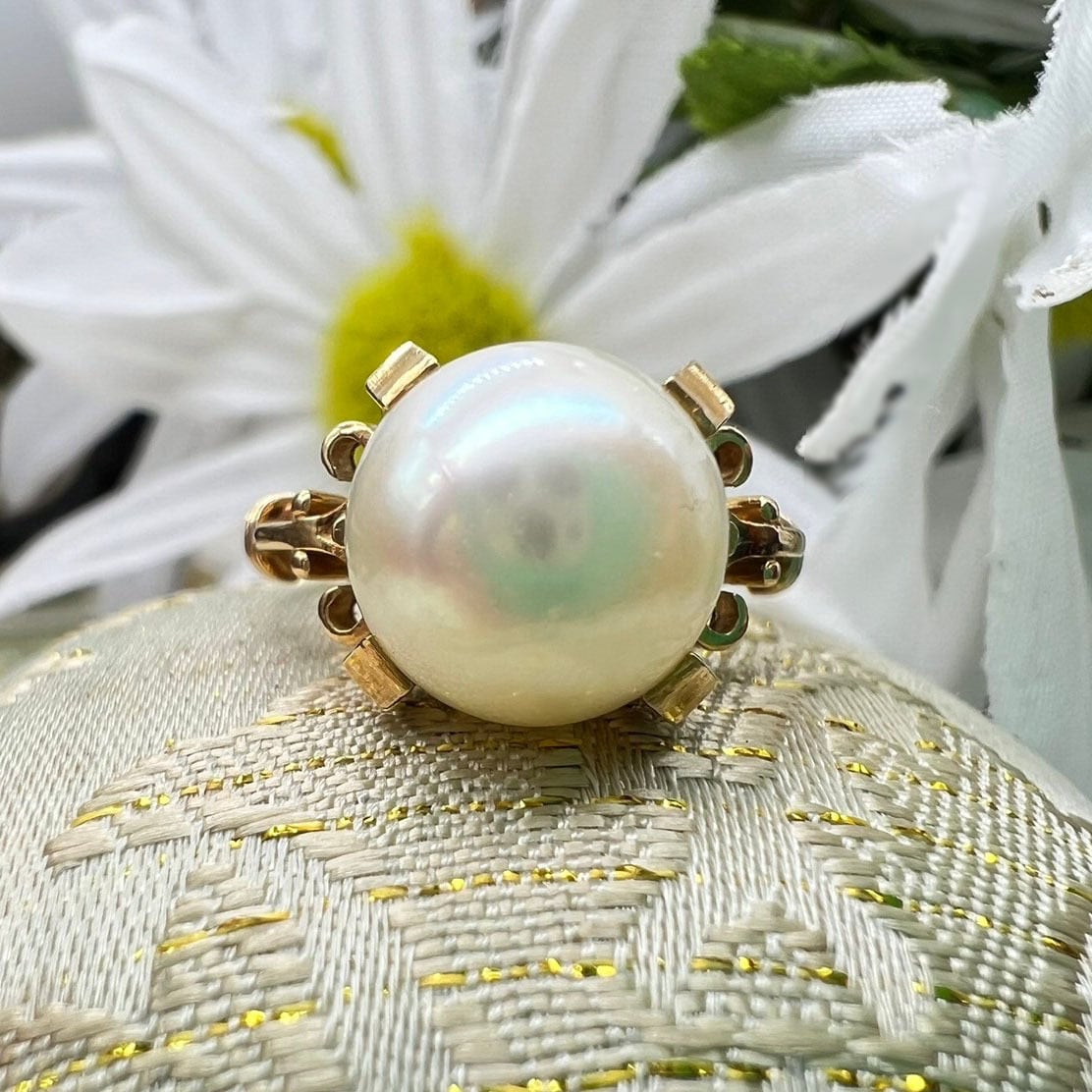 K18 真珠 日本の昭和レトロ・グ Japanese vintage ring 〜美しい照りを